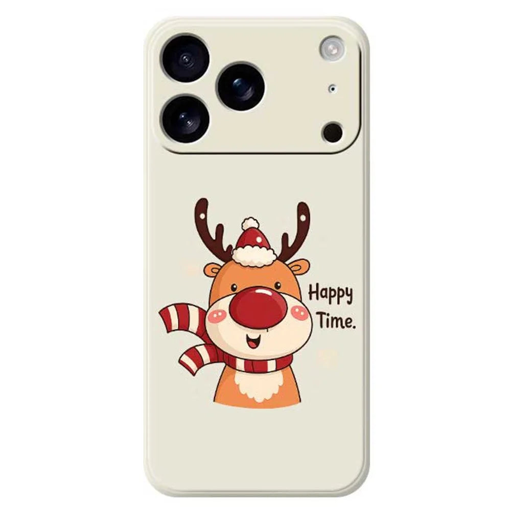 For iPhone 18 Pro Max / 17 Pro Max Case Happy Time Deer Pattern Printing Straight Edge TPU Phone Back Cover - Beige - 1