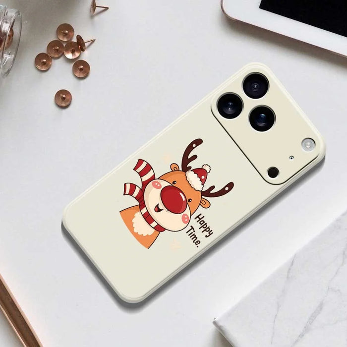 For iPhone 18 Pro Max / 17 Pro Max Case Happy Time Deer Pattern Printing Straight Edge TPU Phone Back Cover - Beige - 6