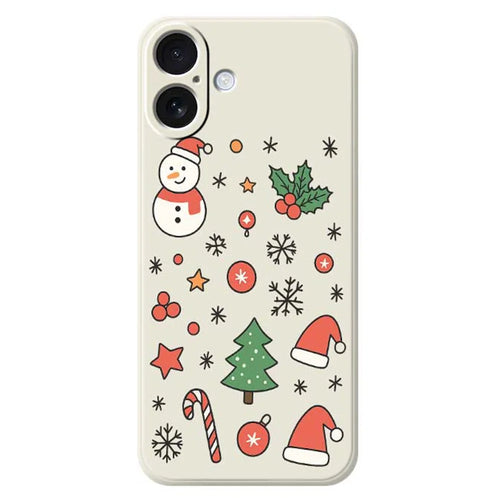 For iPhone 17 Case Snowman and Santa Hat Pattern Printing Straight Edge TPU Phone Back Cover - Beige - 1