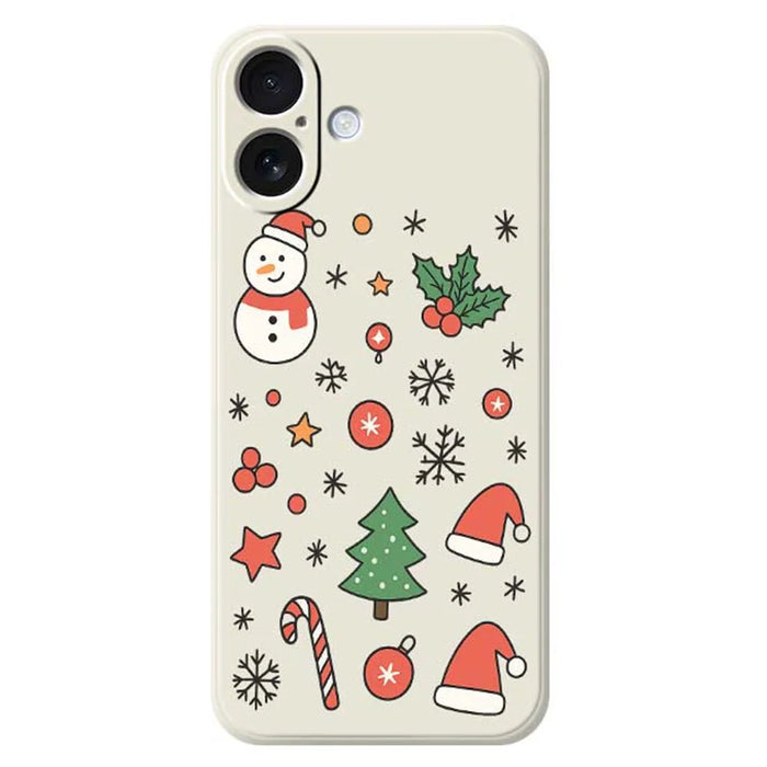 For iPhone 17 Case Snowman and Santa Hat Pattern Printing Straight Edge TPU Phone Back Cover - Beige - 1