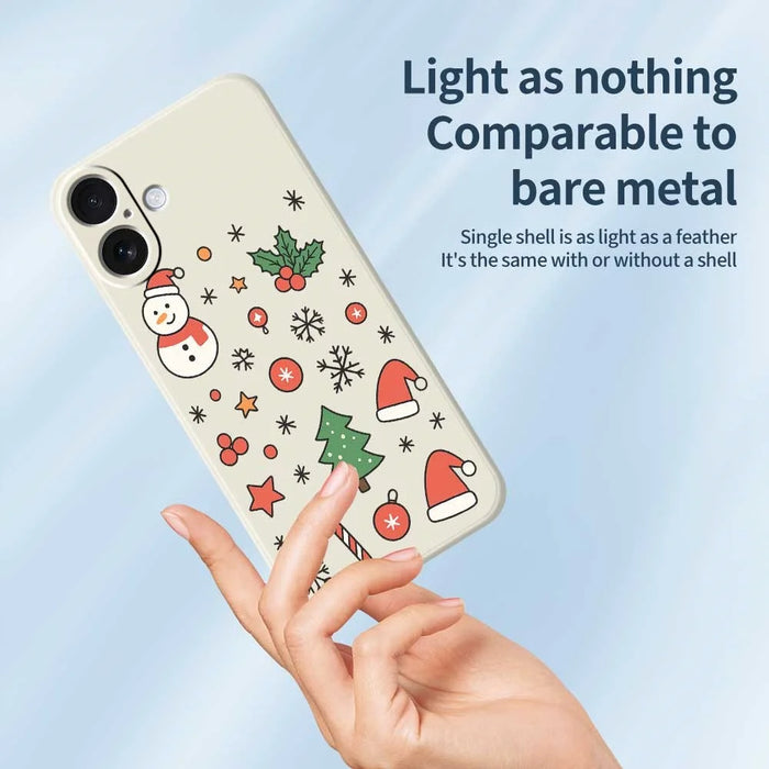 For iPhone 17 Case Snowman and Santa Hat Pattern Printing Straight Edge TPU Phone Back Cover - Beige - 3