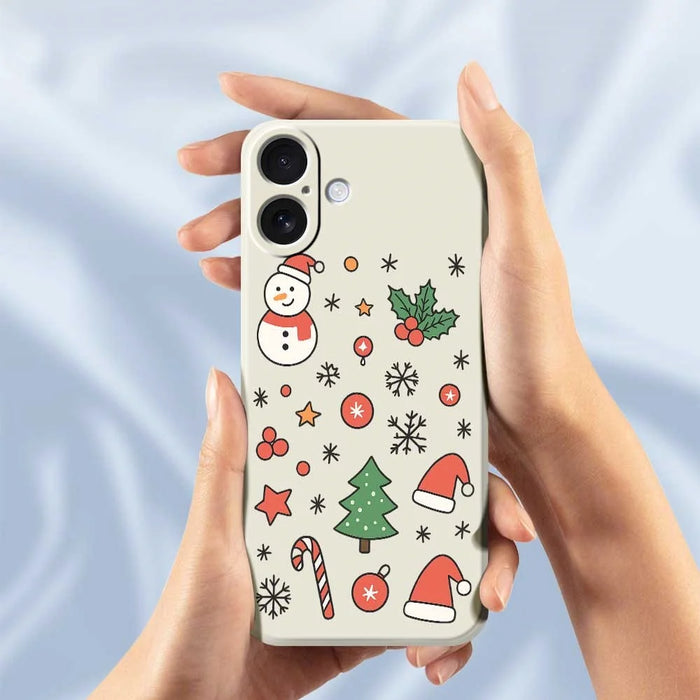 For iPhone 17 Case Snowman and Santa Hat Pattern Printing Straight Edge TPU Phone Back Cover - Beige - 4