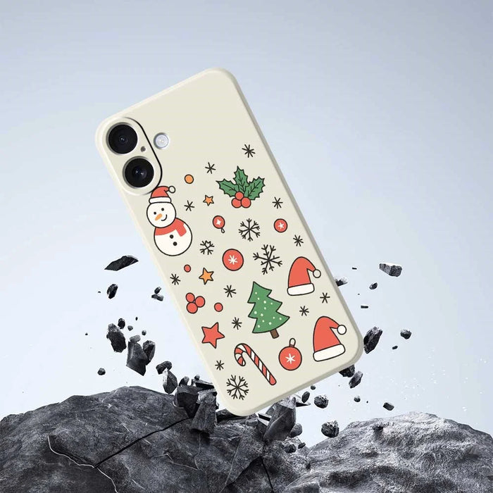 For iPhone 17 Case Snowman and Santa Hat Pattern Printing Straight Edge TPU Phone Back Cover - Beige - 5