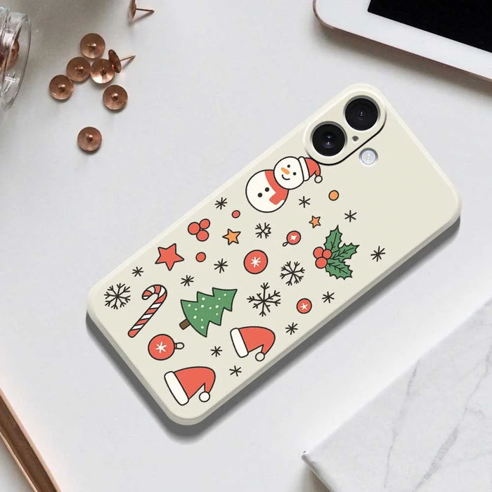 For iPhone 17 Case Snowman and Santa Hat Pattern Printing Straight Edge TPU Phone Back Cover - Beige - 6