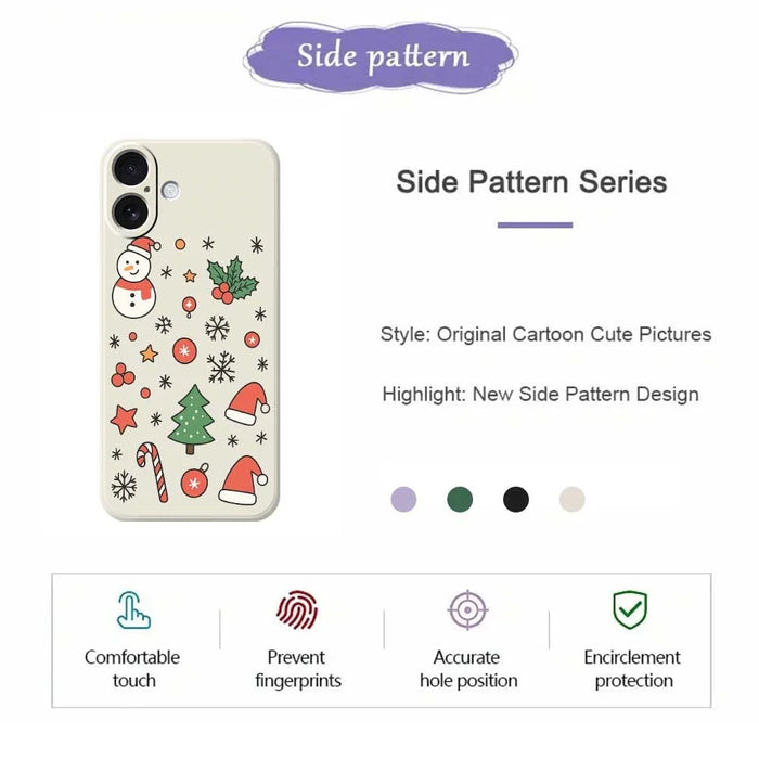 For iPhone 17 Case Snowman and Santa Hat Pattern Printing Straight Edge TPU Phone Back Cover - Beige - 7