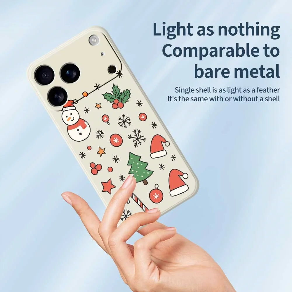 For iPhone 18 Pro / 17 Pro Case Snowman and Santa Hat Pattern Printing Straight Edge TPU Phone Back Cover - Green - 3