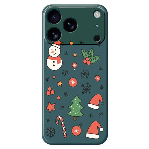 For iPhone 18 Pro Max / 17 Pro Max Case Snowman and Santa Hat Pattern Printing Straight Edge TPU Phone Back Cover - Green - 1