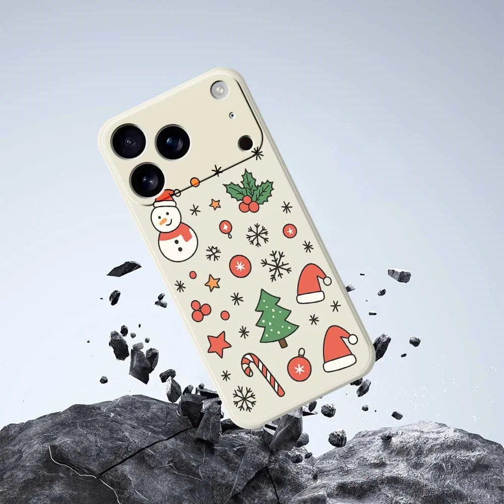 For iPhone 18 Pro Max / 17 Pro Max Case Snowman and Santa Hat Pattern Printing Straight Edge TPU Phone Back Cover - Green - 5