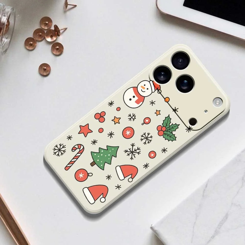 For iPhone 18 Pro Max / 17 Pro Max Case Snowman and Santa Hat Pattern Printing Straight Edge TPU Phone Back Cover - Green - 6