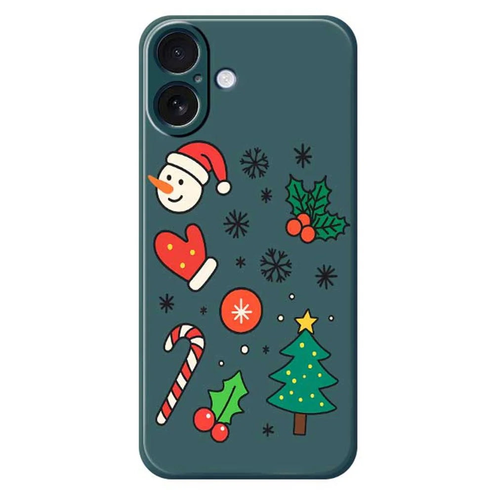 For iPhone 17 Case Christmas Snowman and Tree Pattern Printing Straight Edge TPU Phone Back Cover - Green - 1