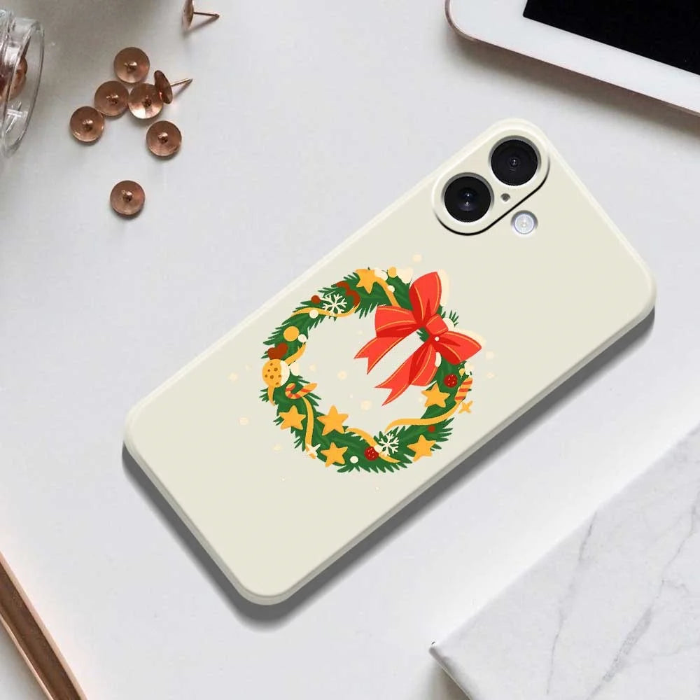 For iPhone 17 Case Bow Wreath Pattern Printing Straight Edge TPU Phone Back Cover - Green - 6