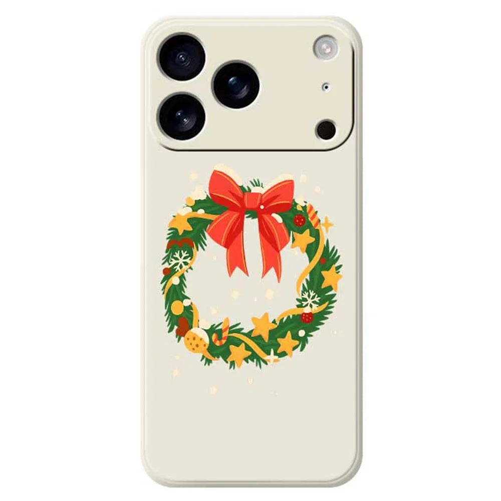 For iPhone 18 Pro / 17 Pro Case Bow Wreath Pattern Printing Straight Edge TPU Phone Back Cover - Beige - 1