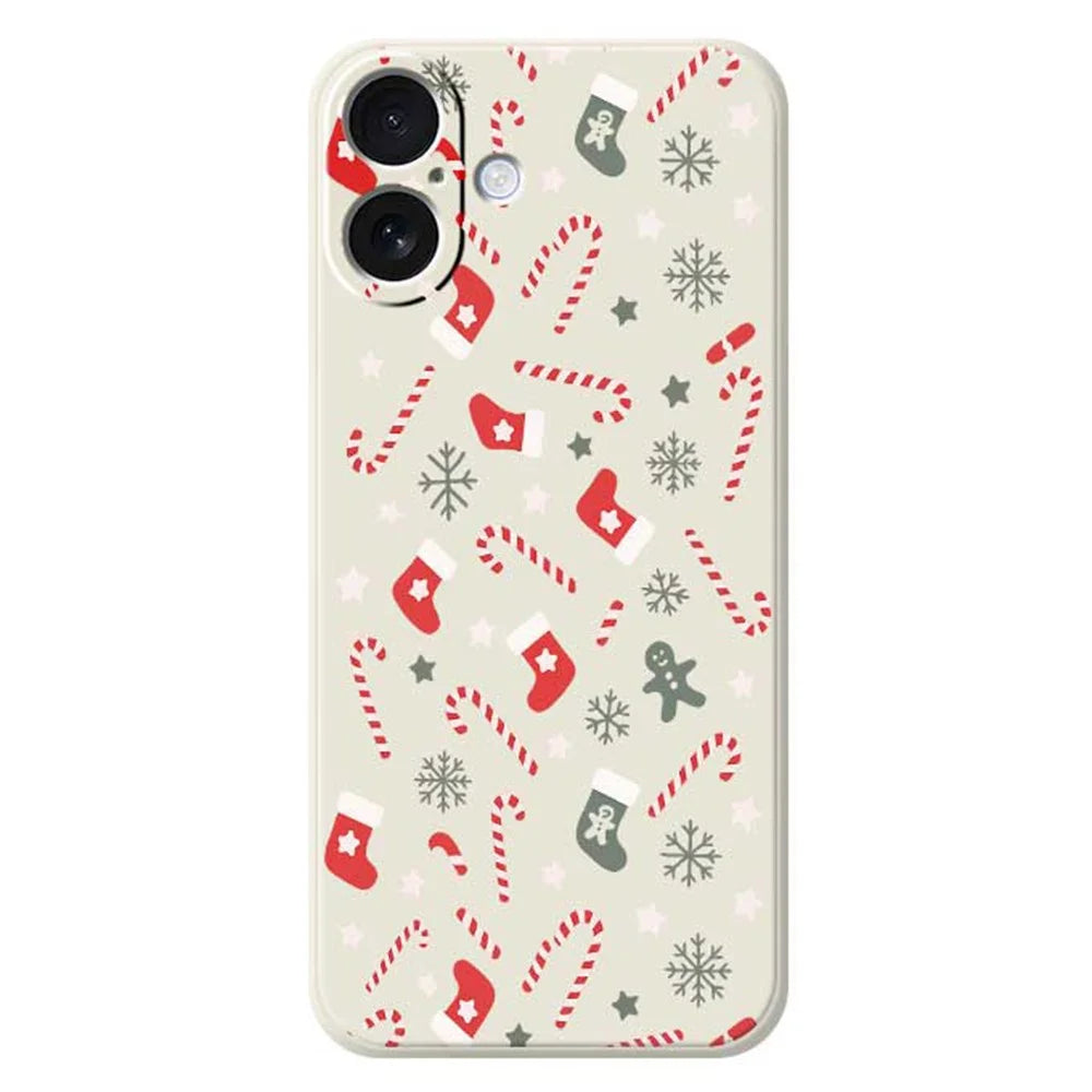 For iPhone 17 Case Red Grey Socks and Canes Pattern Printing Straight Edge TPU Phone Back Cover - Beige - 1