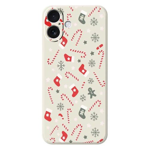 For iPhone 17 Case Red Grey Socks and Canes Pattern Printing Straight Edge TPU Phone Back Cover - Beige - 1