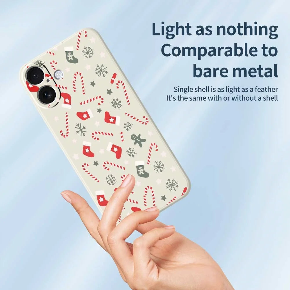 For iPhone 17 Case Red Grey Socks and Canes Pattern Printing Straight Edge TPU Phone Back Cover - Beige - 3