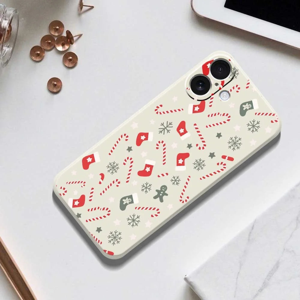 For iPhone 17 Case Red Grey Socks and Canes Pattern Printing Straight Edge TPU Phone Back Cover - Beige - 6