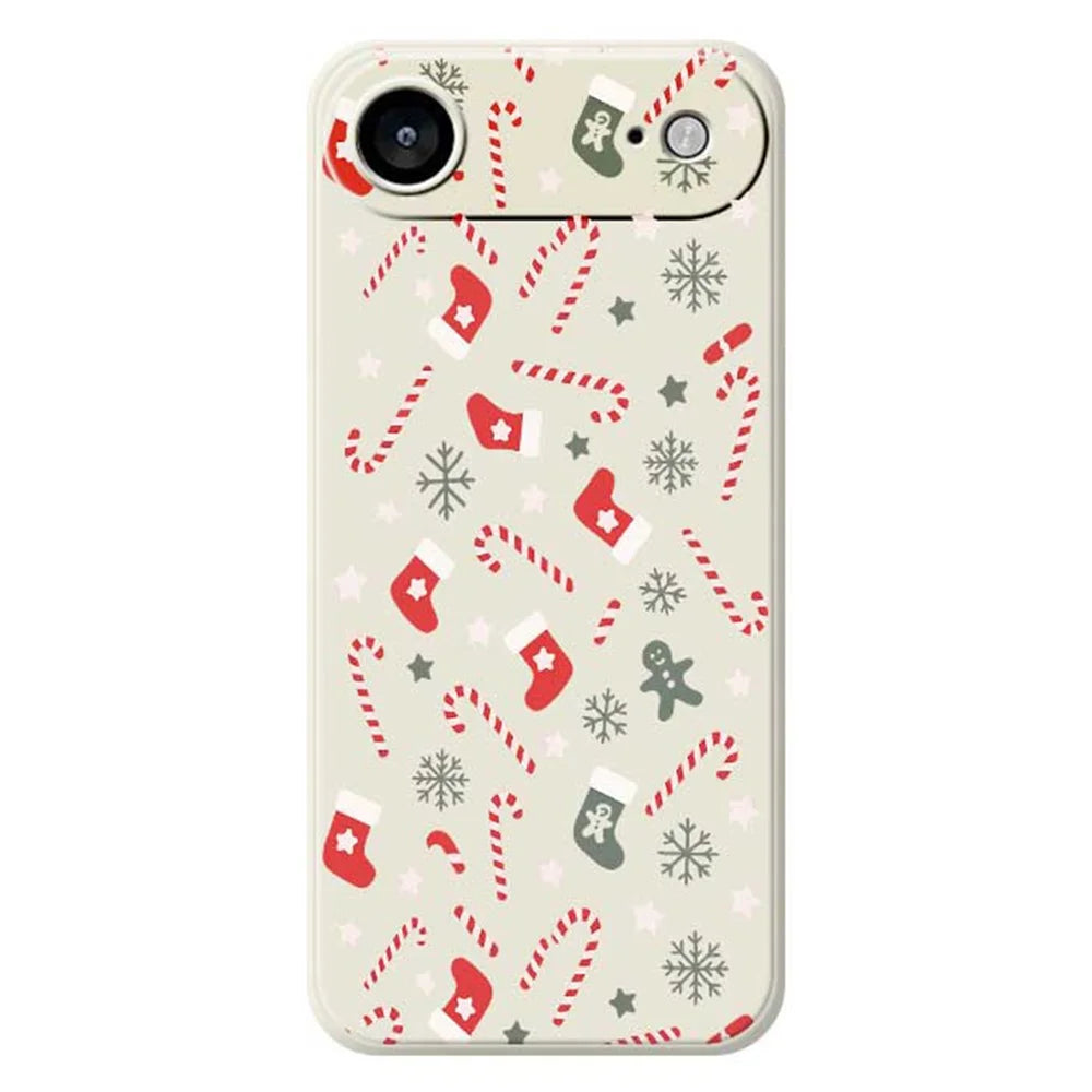 For iPhone Air Case Red Grey Socks and Canes Pattern Printing Straight Edge TPU Phone Back Cover - Beige - 1