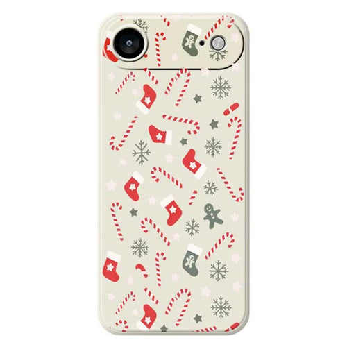 For iPhone Air Case Red Grey Socks and Canes Pattern Printing Straight Edge TPU Phone Back Cover - Beige - 1