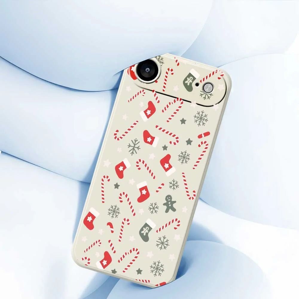 For iPhone Air Case Red Grey Socks and Canes Pattern Printing Straight Edge TPU Phone Back Cover - Beige - 4