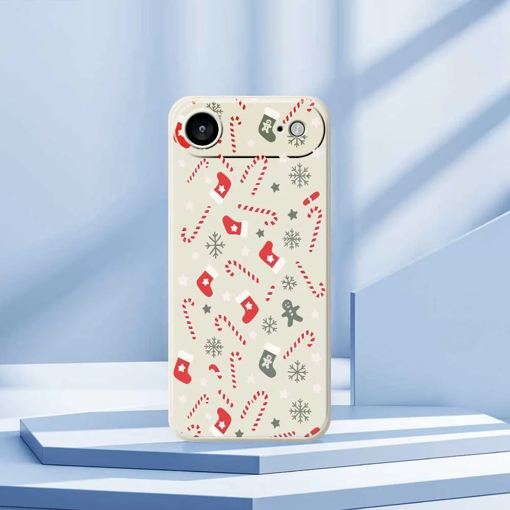 For iPhone Air Case Red Grey Socks and Canes Pattern Printing Straight Edge TPU Phone Back Cover - Beige - 7