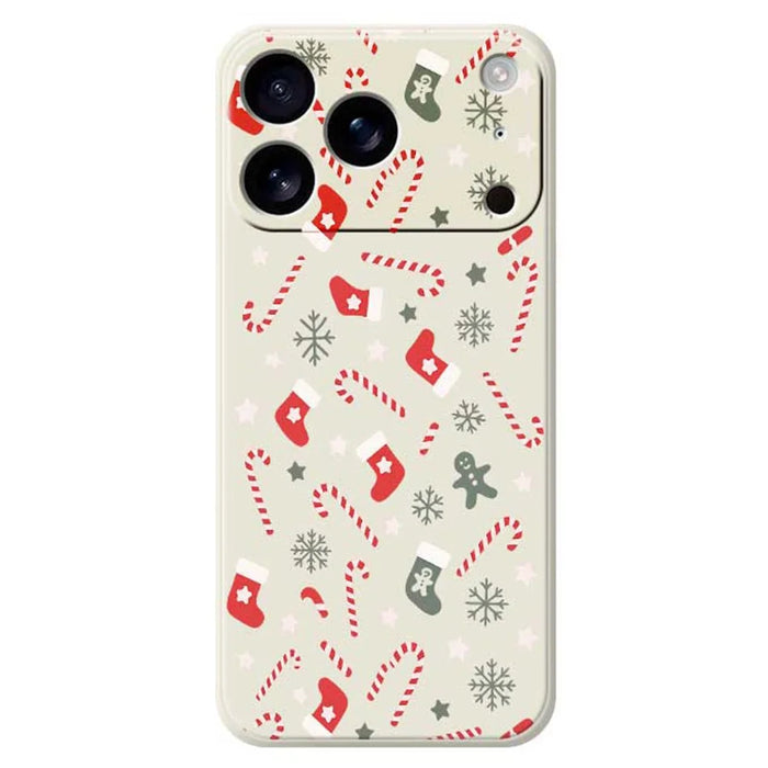 For iPhone 18 Pro Max / 17 Pro Max Case Red Grey Socks and Canes Pattern Printing Straight Edge TPU Phone Back Cover - Beige - 1
