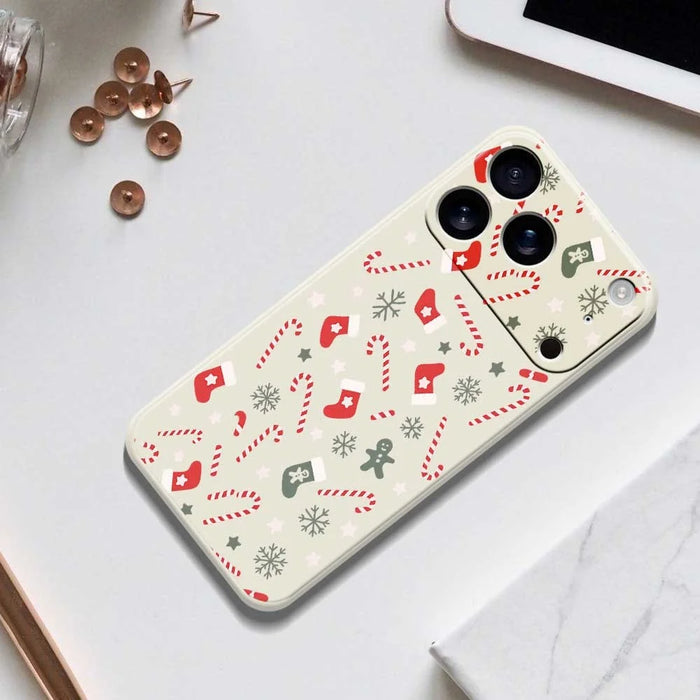 For iPhone 18 Pro Max / 17 Pro Max Case Red Grey Socks and Canes Pattern Printing Straight Edge TPU Phone Back Cover - Beige - 6