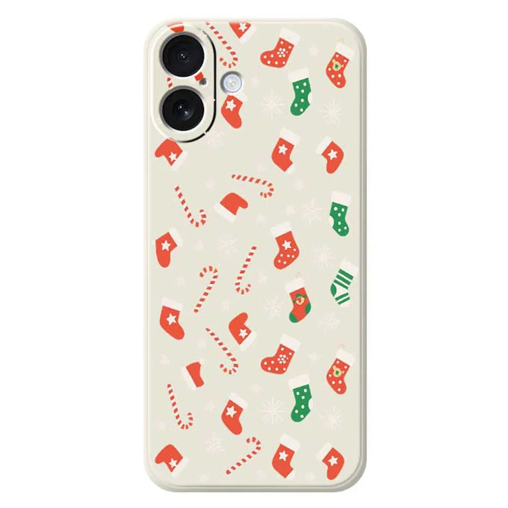 For iPhone 17 Case Red Green Socks and Canes Pattern Printing Straight Edge TPU Phone Back Cover - Beige - 1