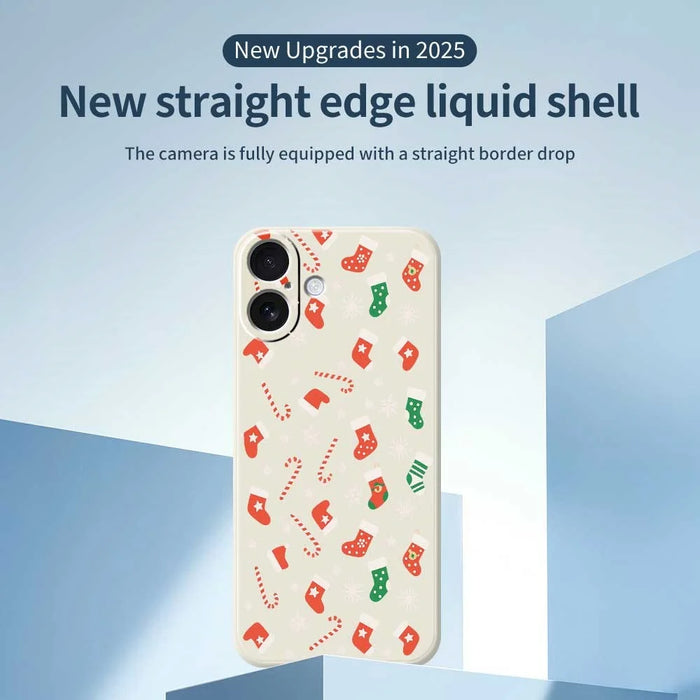 For iPhone 17 Case Red Green Socks and Canes Pattern Printing Straight Edge TPU Phone Back Cover - Beige - 2