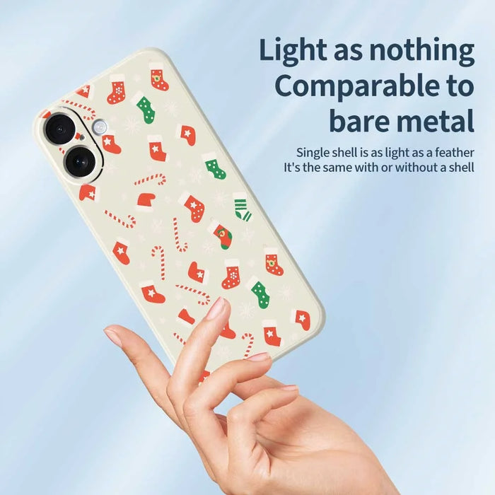 For iPhone 17 Case Red Green Socks and Canes Pattern Printing Straight Edge TPU Phone Back Cover - Beige - 3