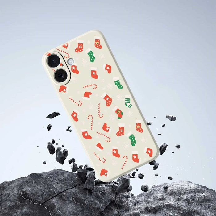 For iPhone 17 Case Red Green Socks and Canes Pattern Printing Straight Edge TPU Phone Back Cover - Beige - 5
