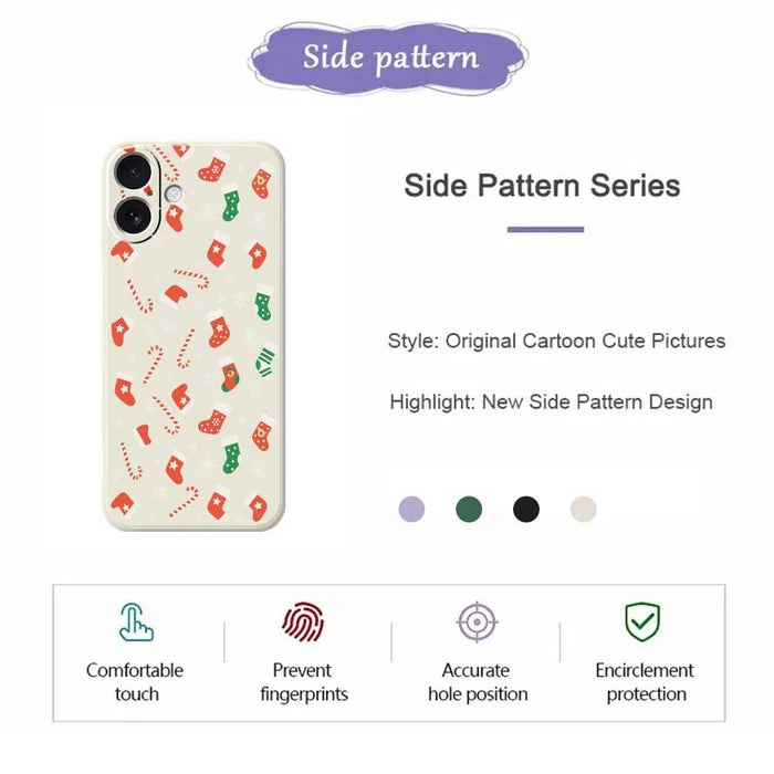 For iPhone 17 Case Red Green Socks and Canes Pattern Printing Straight Edge TPU Phone Back Cover - Beige - 7