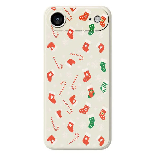 For iPhone Air Case Red Green Socks and Canes Pattern Printing Straight Edge TPU Phone Back Cover - Beige - 1