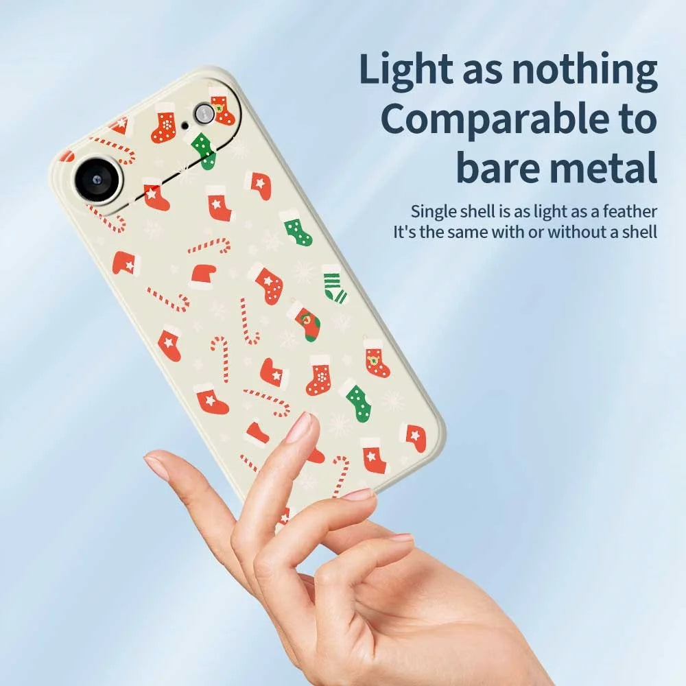 For iPhone Air Case Red Green Socks and Canes Pattern Printing Straight Edge TPU Phone Back Cover - Beige - 3