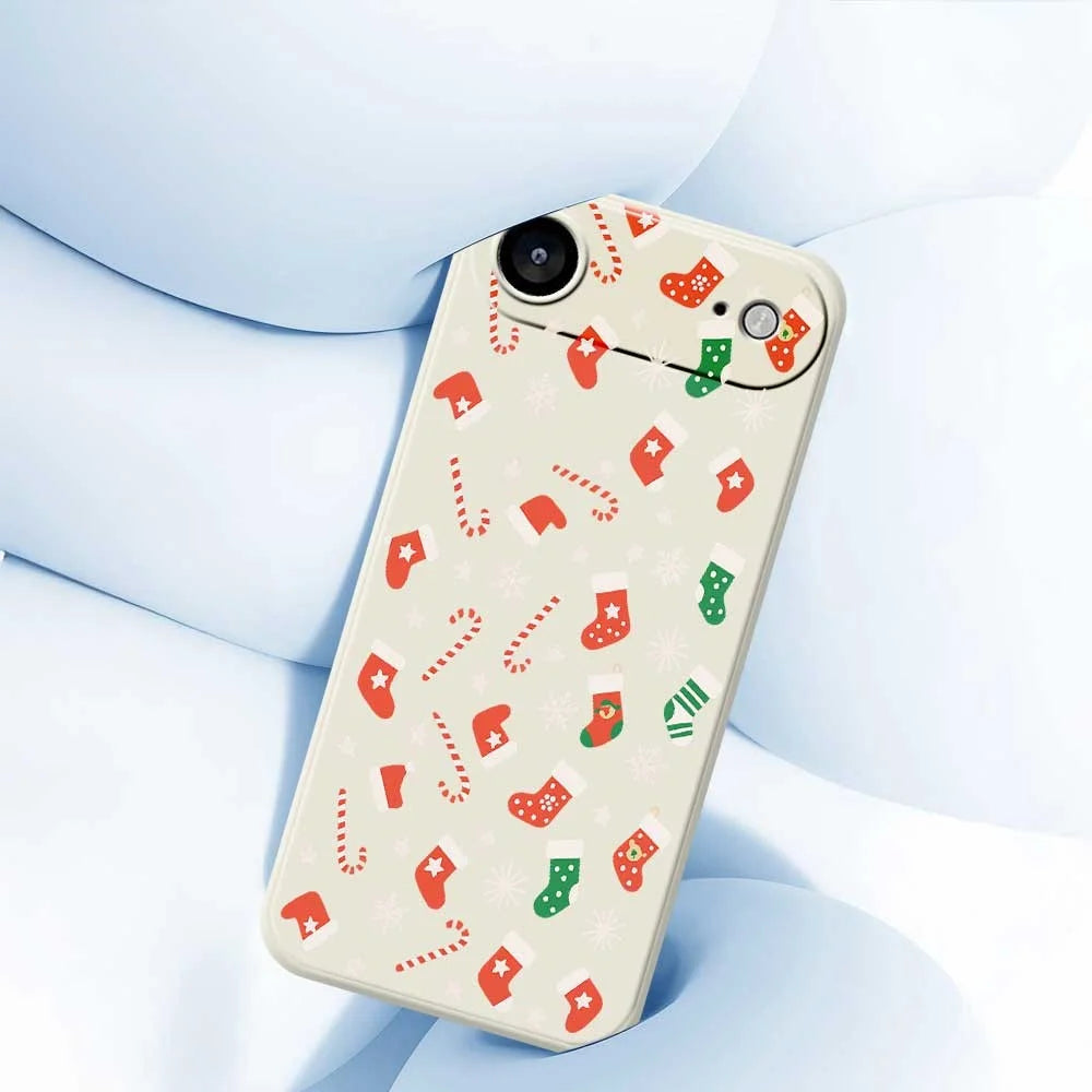 For iPhone Air Case Red Green Socks and Canes Pattern Printing Straight Edge TPU Phone Back Cover - Beige - 4