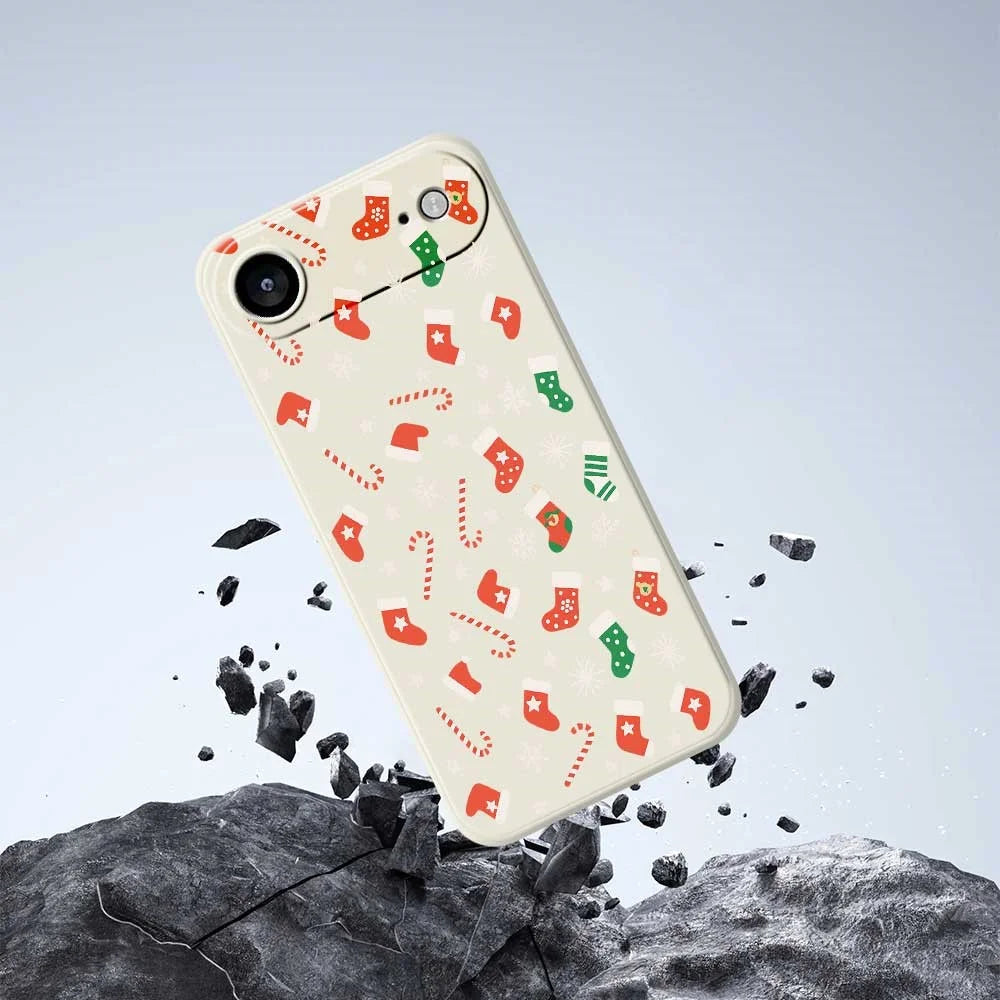 For iPhone Air Case Red Green Socks and Canes Pattern Printing Straight Edge TPU Phone Back Cover - Beige - 6