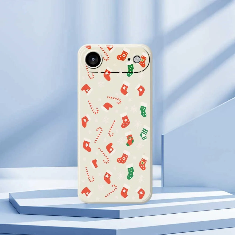 For iPhone Air Case Red Green Socks and Canes Pattern Printing Straight Edge TPU Phone Back Cover - Beige - 7