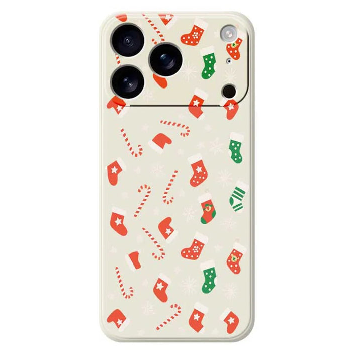 For iPhone 18 Pro Max / 17 Pro Max Case Red Green Socks and Canes Pattern Printing Straight Edge TPU Phone Back Cover - Beige - 1
