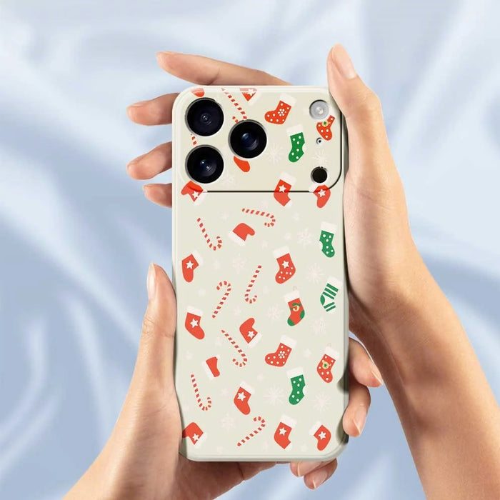 For iPhone 18 Pro Max / 17 Pro Max Case Red Green Socks and Canes Pattern Printing Straight Edge TPU Phone Back Cover - Beige - 4