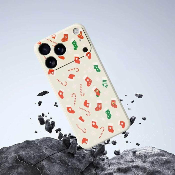 For iPhone 18 Pro Max / 17 Pro Max Case Red Green Socks and Canes Pattern Printing Straight Edge TPU Phone Back Cover - Beige - 5