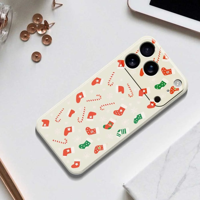 For iPhone 18 Pro Max / 17 Pro Max Case Red Green Socks and Canes Pattern Printing Straight Edge TPU Phone Back Cover - Beige - 6