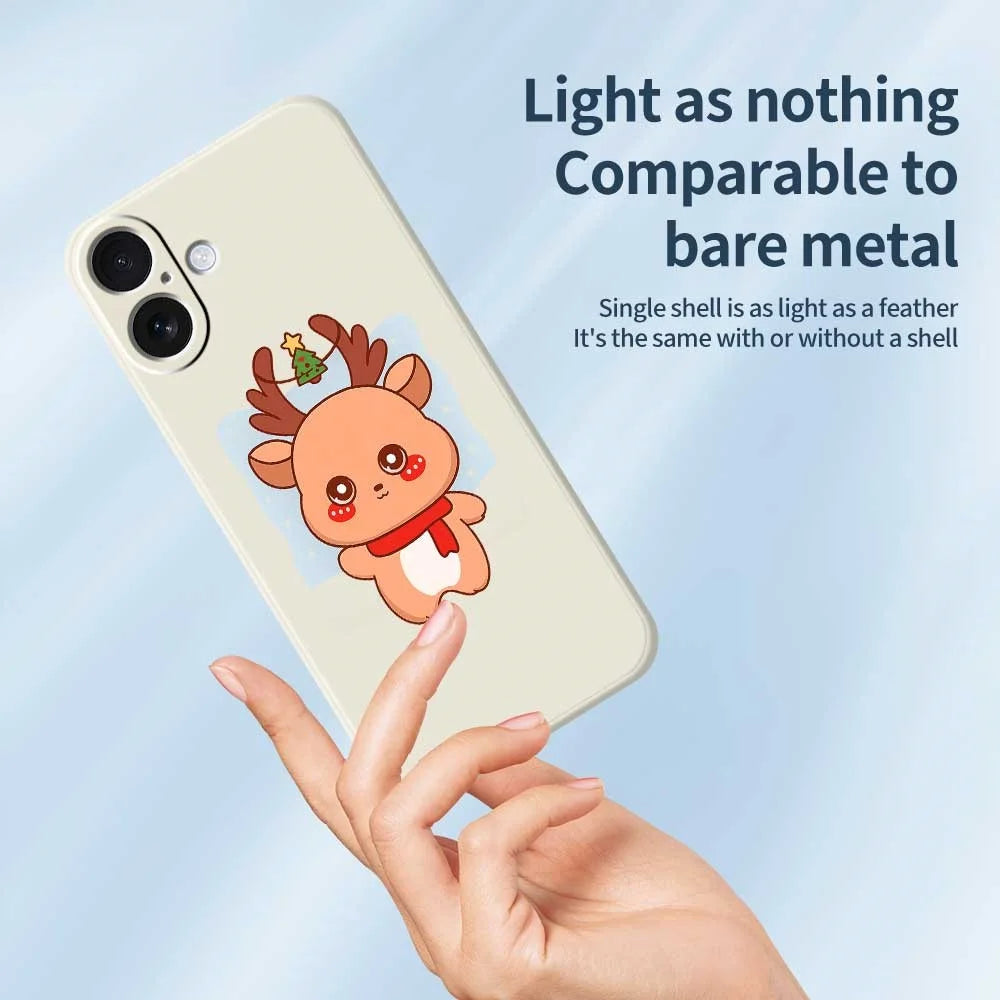 For iPhone 17 Case Cartoon Deer Pattern Printing Straight Edge TPU Phone Back Cover - Beige - 3