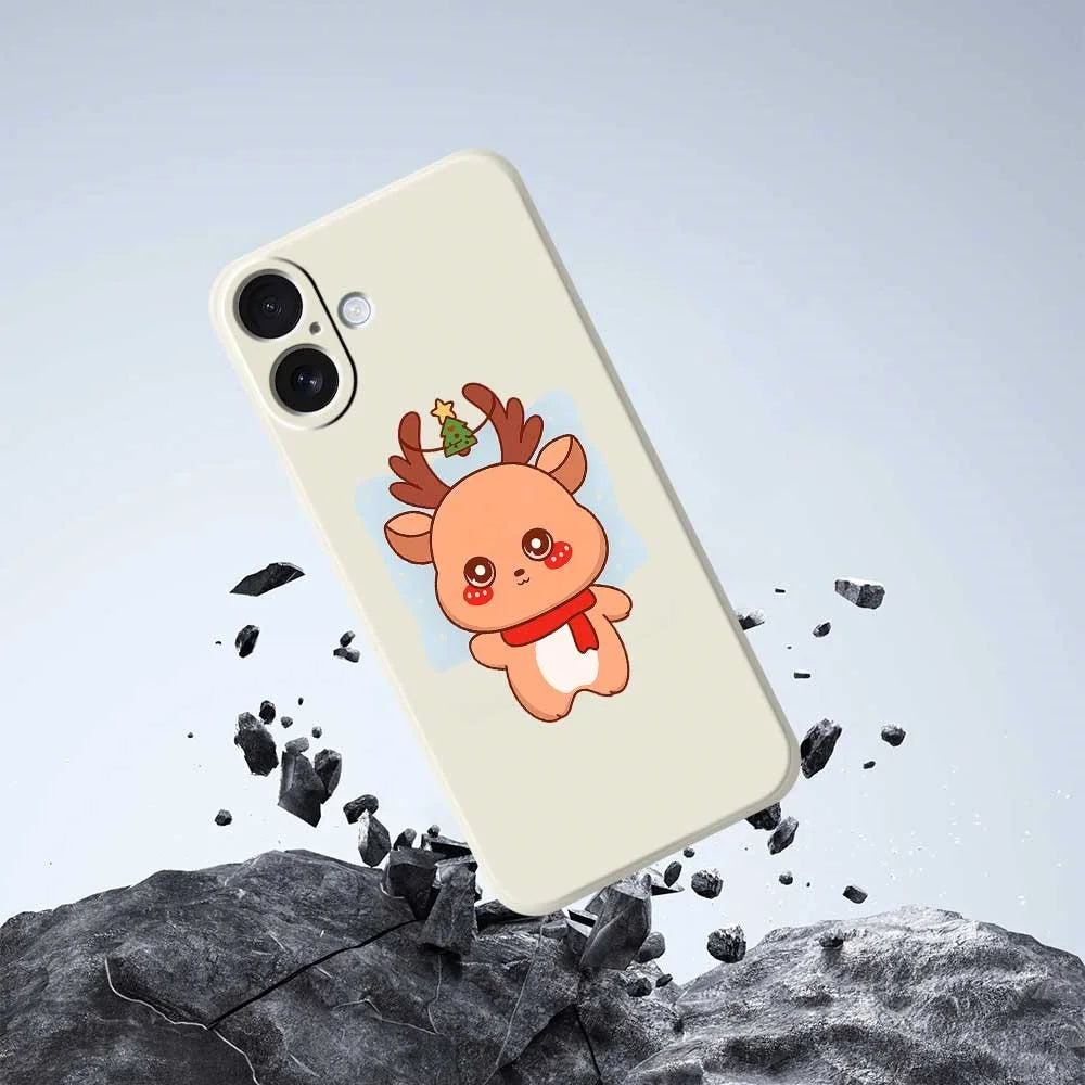 For iPhone 17 Case Cartoon Deer Pattern Printing Straight Edge TPU Phone Back Cover - Beige - 5