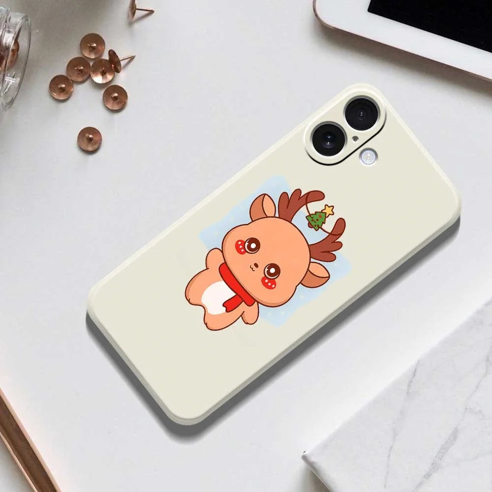 For iPhone 17 Case Cartoon Deer Pattern Printing Straight Edge TPU Phone Back Cover - Beige - 6