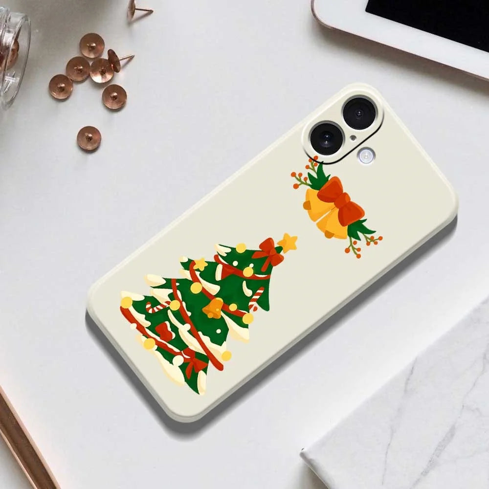 For iPhone 17 Case Christmas Tree Bow Pattern Printing Straight Edge TPU Phone Back Cover - Beige - 6