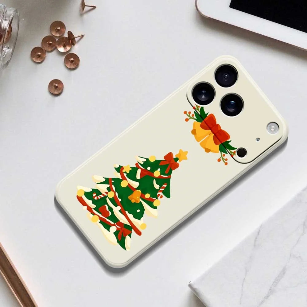 For iPhone 18 Pro Max / 17 Pro Max Case Christmas Tree Bow Pattern Printing Straight Edge TPU Phone Back Cover - Beige - 6
