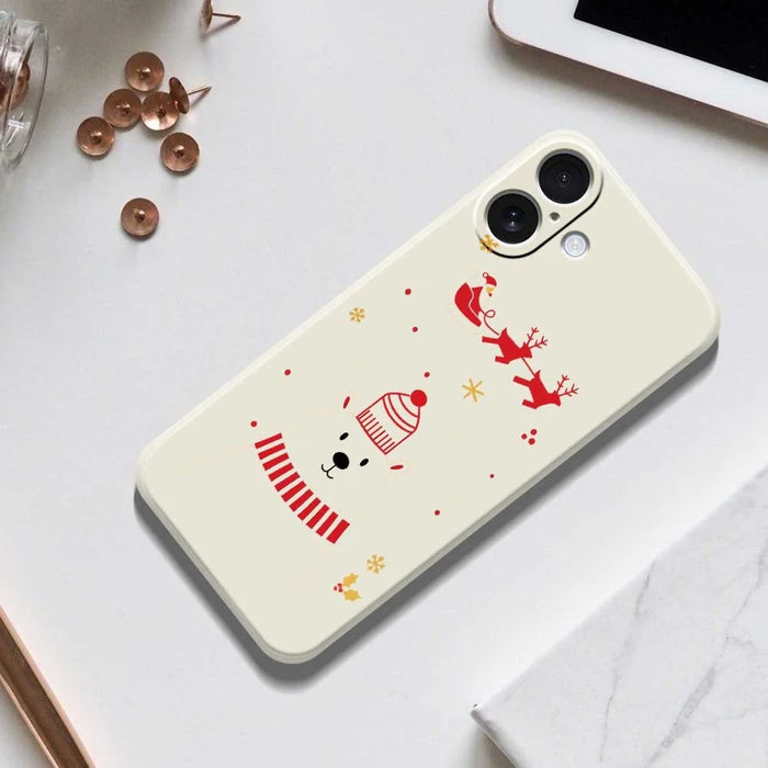 For iPhone 17 Case Bear Pattern Printing Straight Edge TPU Phone Back Cover - Beige - 6