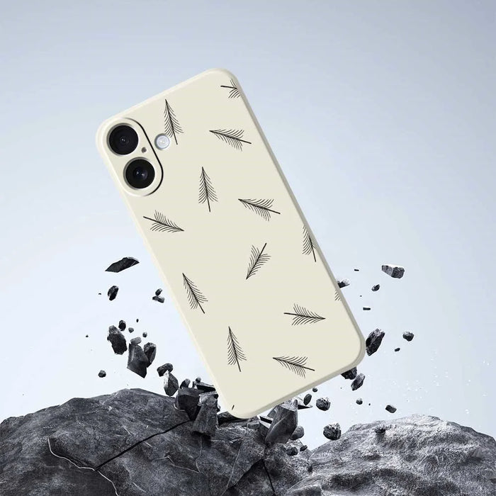 For iPhone 17 Case Hand Drawn Trees Pattern Printing Straight Edge TPU Phone Back Cover - Beige - 5