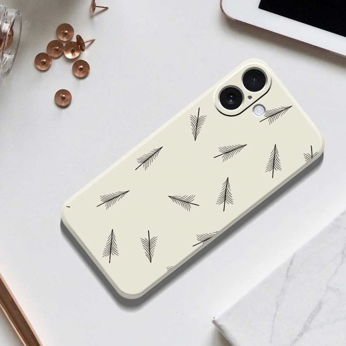 For iPhone 17 Case Hand Drawn Trees Pattern Printing Straight Edge TPU Phone Back Cover - Beige - 6