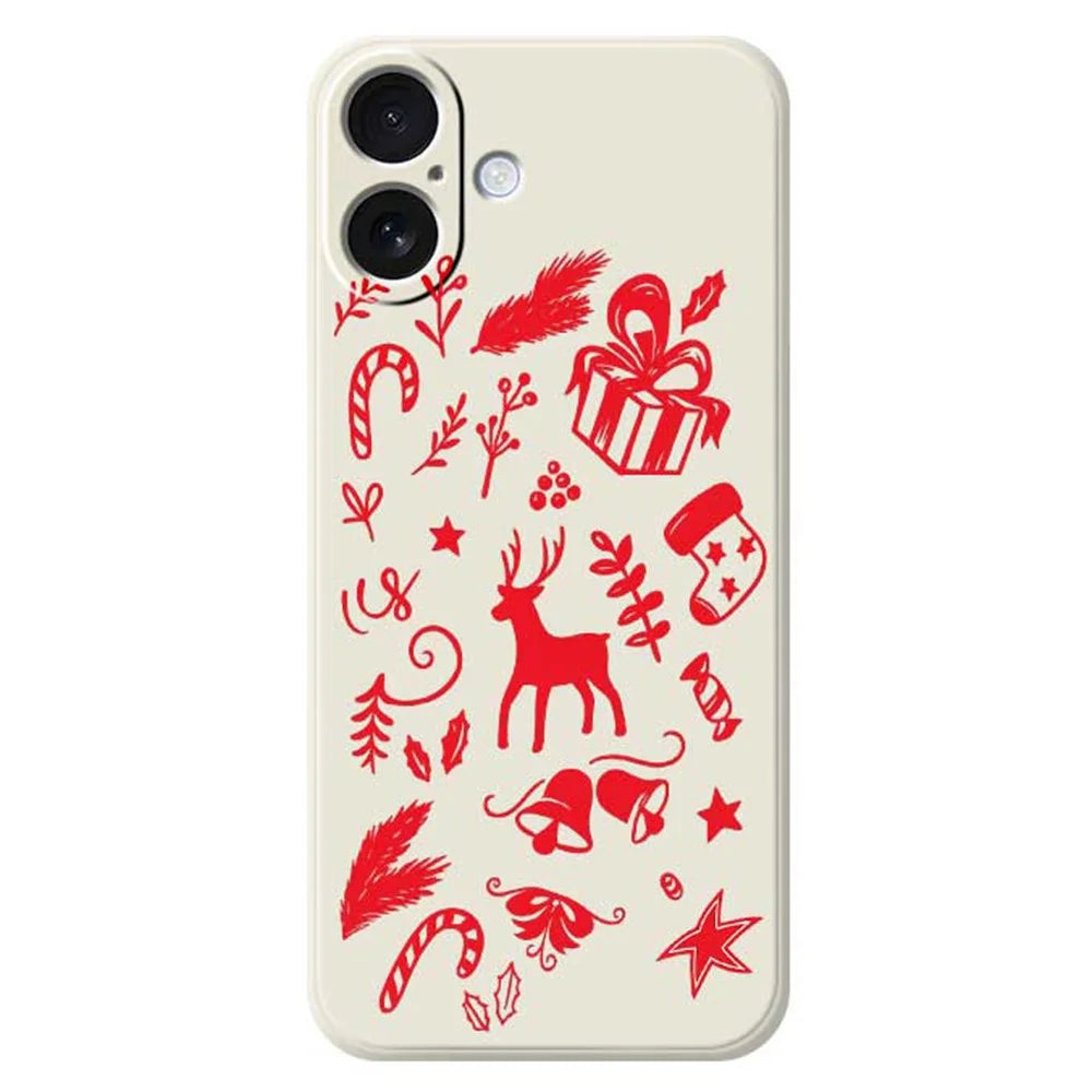For iPhone 17 Case Hand Drawn Christmas Pattern Printing Straight Edge TPU Phone Back Cover - Beige - 1