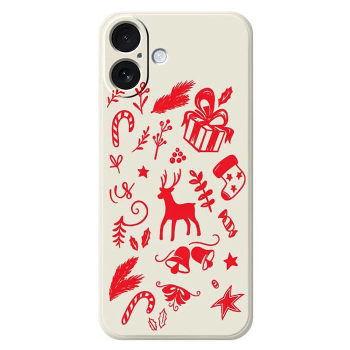 For iPhone 17 Case Hand Drawn Christmas Pattern Printing Straight Edge TPU Phone Back Cover - Beige - 1